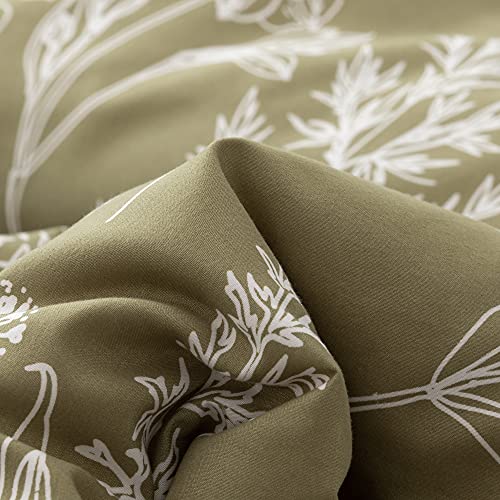 JANZAA 3 Pieces Duvet Covers Queen Size Floral Cover White Botanical Printed on Qlive Geen Soft Bed with Zipper Closure 4 Ties All Season Using(2 Pillow Cases)