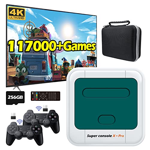 Kinhank Retro Video Game Console with built in 117000+Classic Games,Super Console X Pro Emulator Console for 4K HD TV, TV&Game Dual Systems,Up to 5 Players,LAN/WIFI,Dual Wireless Controllers,Best Gift