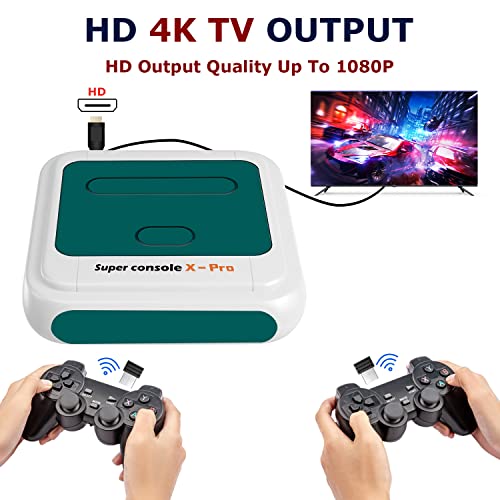 Kinhank Retro Video Game Console with built in 117000+Classic Games,Super Console X Pro Emulator Console for 4K HD TV, TV&Game Dual Systems,Up to 5 Players,LAN/WIFI,Dual Wireless Controllers,Best Gift