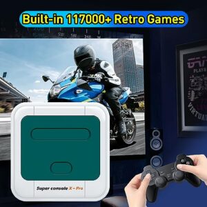 Kinhank Retro Video Game Console with built in 117000+Classic Games,Super Console X Pro Emulator Console for 4K HD TV, TV&Game Dual Systems,Up to 5 Players,LAN/WIFI,Dual Wireless Controllers,Best Gift