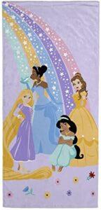 jay franco disney princess rainbow bath/pool/beach towel - super soft & absorbent fade resistant cotton towel features belle, rapunzel, jasmine, & tiana - measures 28 x 58 inches