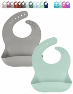 otterlove silicone bib – 100% pure platinum lfgb baby bibs with no fillers – wide food catching pocket – easy clean – mess proof – dishwasher safe – bpa & phthalate free (2 bib pack - sage & sand)