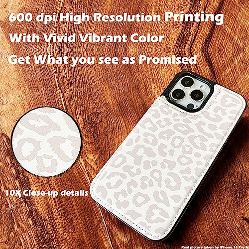 uCOLOR Flip Leather Wallet Case Card Holder Compatible with iPhone13 Pro Max 13 PM 6.7" Women and Girls with Card Holder Kickstand (Beige Leopard)