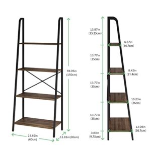 Novilla Bookshelf, 4-Tier Bookcase, Freestanding Storage Ladder Shelves for Home/Office/Living Room/Balcony/Bedroom, Walnut