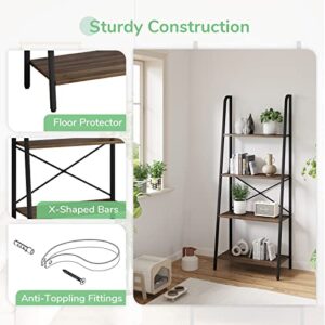 Novilla Bookshelf, 4-Tier Bookcase, Freestanding Storage Ladder Shelves for Home/Office/Living Room/Balcony/Bedroom, Walnut