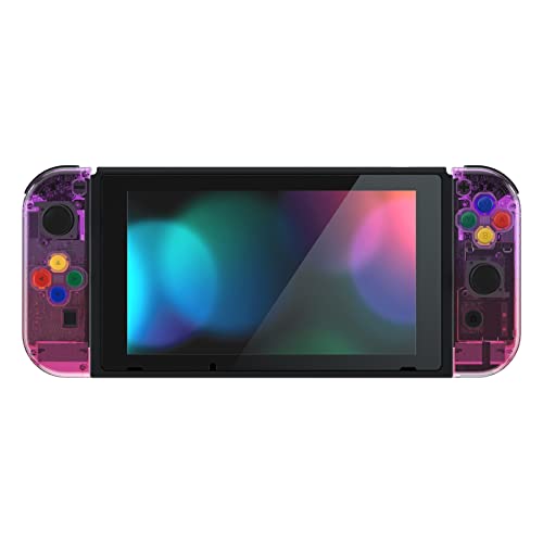 eXtremeRate Clear Purple Rose Red Joycon Handheld Controller Housing with Colorful Buttons, DIY Replacement Shell Case for Nintendo Switch & Switch OLED Model Joy-Con – Joycon and Console NOT Included
