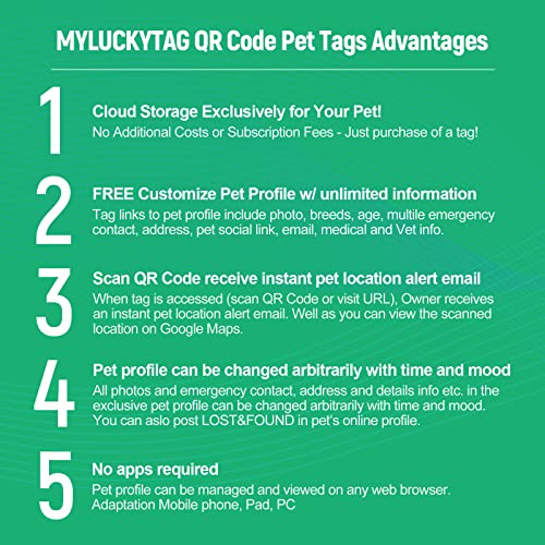 MYLUCKYTAG Silent Silicone QR Code Pet ID Tags Dog Tags - Pet Online Profile - Scan QR Receive Instant Pet Location Alert Email