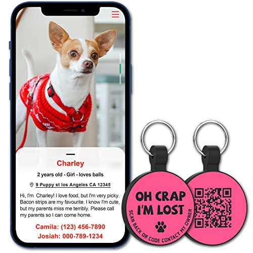 MYLUCKYTAG Silent Silicone QR Code Pet ID Tags Dog Tags - Pet Online Profile - Scan QR Receive Instant Pet Location Alert Email