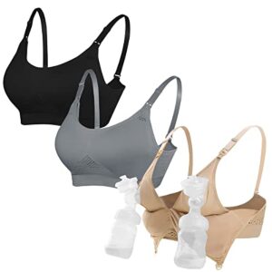 4how 3pack pumping-bra hands free breast nursing bra for breastfeeding wearable padded for pregnancy