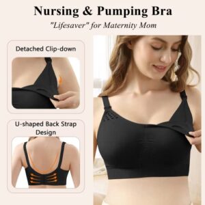 4HOW 3Pack Pumping-Bra Hands Free Breast Nursing Bra for Breastfeeding Wearable Padded for Pregnancy