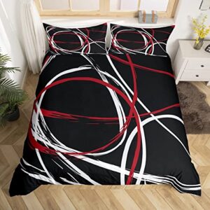 abstract spiral stripes duvet cover set king size,modern red black white comforter cover with 2 pillowcases,3 piece,geometric circle bedding set for adult young bedroom xmas gift