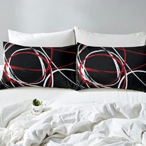 Abstract Spiral Stripes Duvet Cover Set King Size,Modern Red Black White Comforter Cover with 2 Pillowcases,3 Piece,Geometric Circle Bedding Set for Adult Young Bedroom Xmas Gift