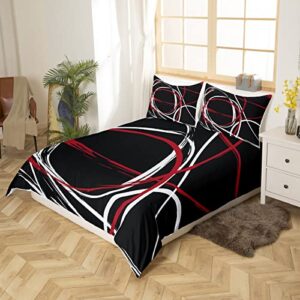 Abstract Spiral Stripes Duvet Cover Set King Size,Modern Red Black White Comforter Cover with 2 Pillowcases,3 Piece,Geometric Circle Bedding Set for Adult Young Bedroom Xmas Gift