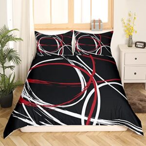 Abstract Spiral Stripes Duvet Cover Set King Size,Modern Red Black White Comforter Cover with 2 Pillowcases,3 Piece,Geometric Circle Bedding Set for Adult Young Bedroom Xmas Gift