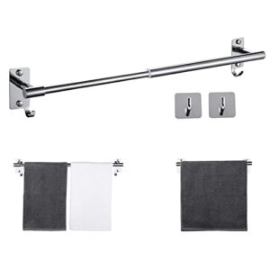 qmlala adjustable towel bar, stainless steel 14.5-23.6 inches towel rack, bathroom kitchen wall shelf expandable hand holder towel rod with hooks adhesive - chrome