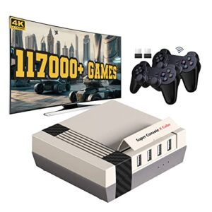 kinhank video games consoles 256g, super console x cube retro game console with 117000+ classic games, 4 usb port,up to 5 players, 2 wireless game controllers
