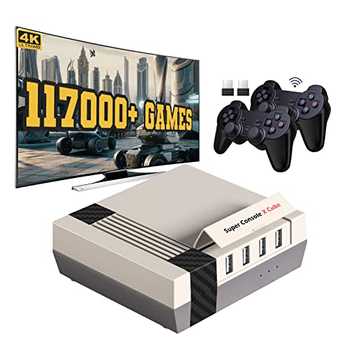 Kinhank Video Games Consoles 256G, Super Console X Cube Retro Game Console with 117000+ Classic Games, 4 USB Port,Up to 5 Players, 2 Wireless Game Controllers