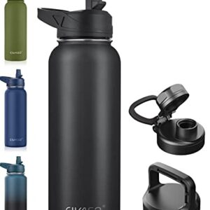 CIVAGO 40 oz Insulated Water Bottle With Straw, Stainless Steel Sports Water Cup Flask with 3 Lids (Straw, Spout and Handle Lid), Double Walled Travel Thermal Canteen Mug, Midnight Black