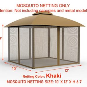 Gazebo Mosquito Netting Screen 4-Panels Universal Replacement for Patio, Outdoor Canopy, Garden and Backyard (10'x12', Khaki)