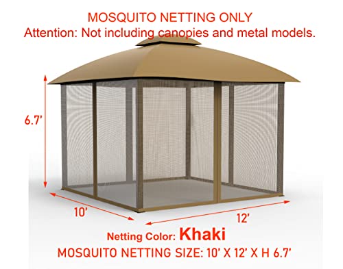 Gazebo Mosquito Netting Screen 4-Panels Universal Replacement for Patio, Outdoor Canopy, Garden and Backyard (10'x12', Khaki)