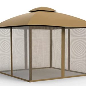 Gazebo Mosquito Netting Screen 4-Panels Universal Replacement for Patio, Outdoor Canopy, Garden and Backyard (10'x12', Khaki)