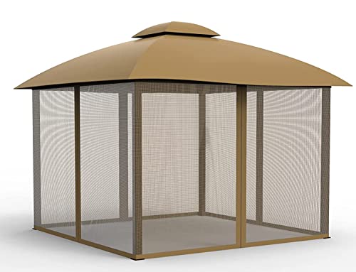 Gazebo Mosquito Netting Screen 4-Panels Universal Replacement for Patio, Outdoor Canopy, Garden and Backyard (10'x12', Khaki)