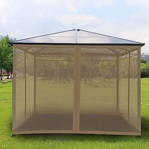 Gazebo Mosquito Netting Screen 4-Panels Universal Replacement for Patio, Outdoor Canopy, Garden and Backyard (10'x12', Khaki)