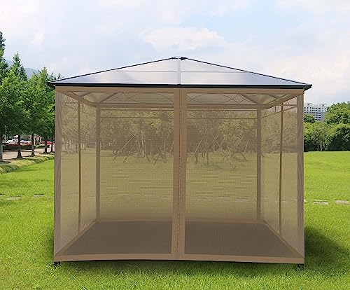 Gazebo Mosquito Netting Screen 4-Panels Universal Replacement for Patio, Outdoor Canopy, Garden and Backyard (10'x12', Khaki)