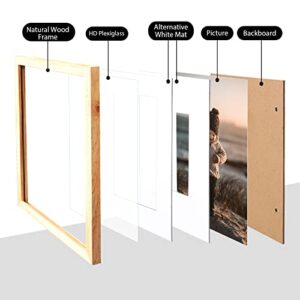 KINLINK 11x14 Picture Frames Natural Wood Frames with Acrylic Plexiglass for Pictures 5x7/8x10 with Mat or 11x14 without Mat, Tabletop and Wall Mounting Display, Set of 4