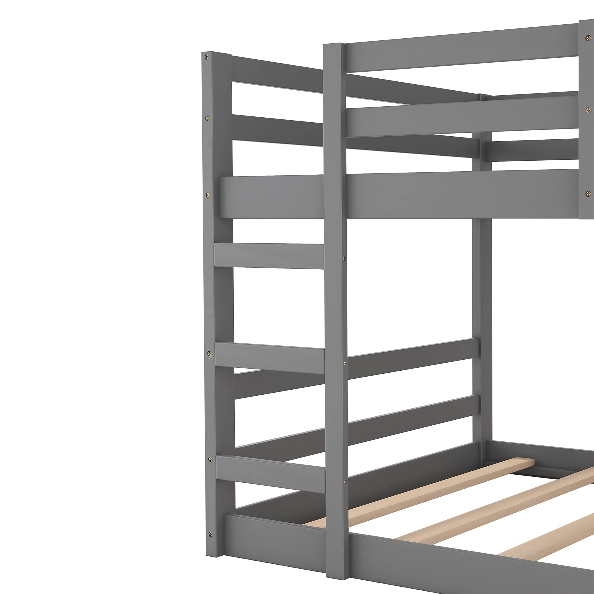 Bellemave Full Over Full Low Bunk Bed, Solid Wood Floor Bunk Bed with Ladder, for Toddlers Kids Boys Girls (Gray)