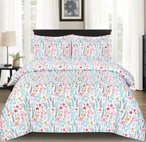 zoyer queen duvet cover set [daisy day] -3 piece printed comforter cover set with zipper-brushed microfiber soft & comfortable bedding set-1 duvet cover with 2 pillow shams.