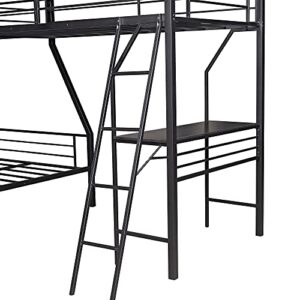 JJRY L-Shaped Metal Twin Over Full Bunk Bed with A Twin Size Loft Bed Attached A Desk and Two Inclined Ladders, Black