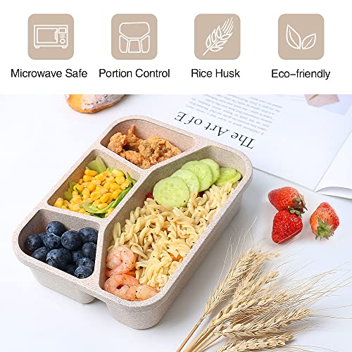 4 Pack Bento Lunch Box, 4 Compartment Meal Prep Containers, Lunch Box for Kids, Durable BPA Free Plastic Reusable Food Storage Containers - Stackable, Suitable for Schools, Companies,Work and Travel