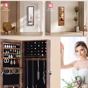 HOUAGI Mirror with Jewelry Storage,Over the Door Jewelry Armoire Organizer, Lockable Hanging/Wall Mount Jewelry Cabinet with Full Length Mirror