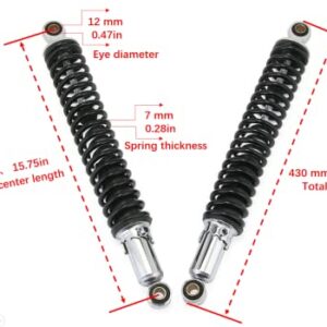 Hegeiis 400mm 15.75 inch 7mm Spring Universal Motorcycle Air Shock Absorber Rear Suspension ATV Quad Scooter Dirt Bike For 50cc 75cc 90cc 125cc 150cc 250cc 300cc (Black)