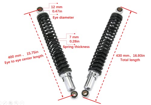 Hegeiis 400mm 15.75 inch 7mm Spring Universal Motorcycle Air Shock Absorber Rear Suspension ATV Quad Scooter Dirt Bike For 50cc 75cc 90cc 125cc 150cc 250cc 300cc (Black)