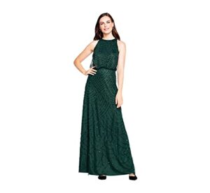 adrianna papell womens art deco beaded blouson dress with halter neckline, dusty emerald, 12