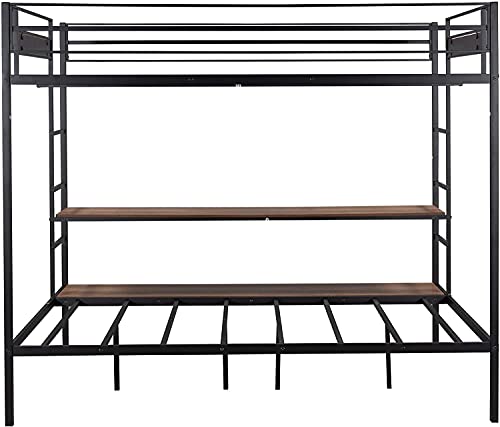 STP-Y Full Over Twin/Full Bunk Bed, Rockjame Metal Bed Frame with Shelves, No Box Spring Needed, Suit for Kids, Young Teens and Adults (Black) (Color : Black)