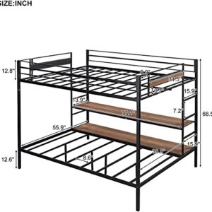 STP-Y Full Over Twin/Full Bunk Bed, Rockjame Metal Bed Frame with Shelves, No Box Spring Needed, Suit for Kids, Young Teens and Adults (Black) (Color : Black)