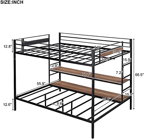 STP-Y Full Over Twin/Full Bunk Bed, Rockjame Metal Bed Frame with Shelves, No Box Spring Needed, Suit for Kids, Young Teens and Adults (Black) (Color : Black)