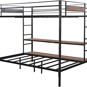 STP-Y Full Over Twin/Full Bunk Bed, Rockjame Metal Bed Frame with Shelves, No Box Spring Needed, Suit for Kids, Young Teens and Adults (Black) (Color : Black)