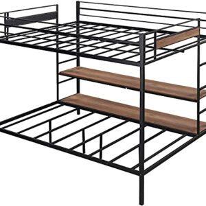 STP-Y Full Over Twin/Full Bunk Bed, Rockjame Metal Bed Frame with Shelves, No Box Spring Needed, Suit for Kids, Young Teens and Adults (Black) (Color : Black)