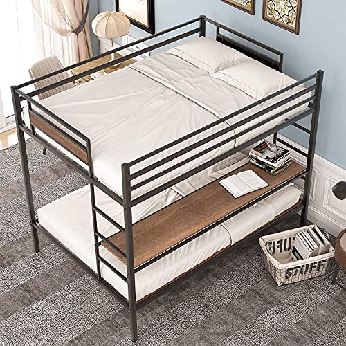STP-Y Full Over Twin/Full Bunk Bed, Rockjame Metal Bed Frame with Shelves, No Box Spring Needed, Suit for Kids, Young Teens and Adults (Black) (Color : Black)