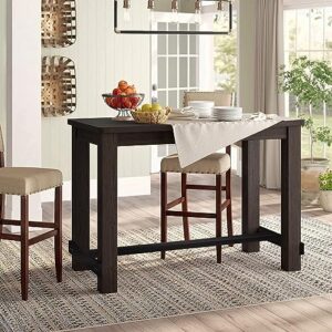 nathaniel home counter height bar dining room wooden frame table desk with iron footrest, 53“w27 d36 h, black