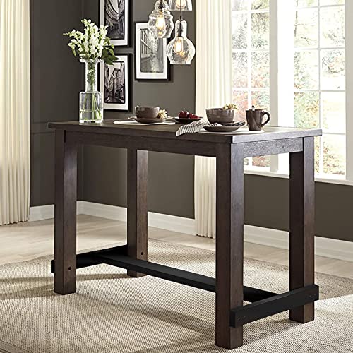 Nathaniel Home Counter Height Bar Dining Room Wooden Frame Table Desk with Iron Footrest, 53“W27 D36 H, Black