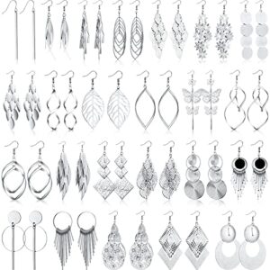 24 pairs crystal teardrop dangle earrings cubic zirconia hoop earrings boho threader earrings set for women girls christmas (simple style)