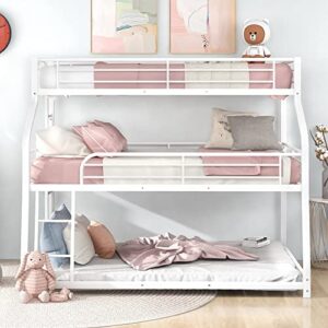 harper & bright designs metal triple bunk beds,bunk beds twin xl/full xl/queen,3 in 1 triple bed,heavy duty 3 beds bunk bed with guard rails & 2 ladders for kids,teens, adults,white