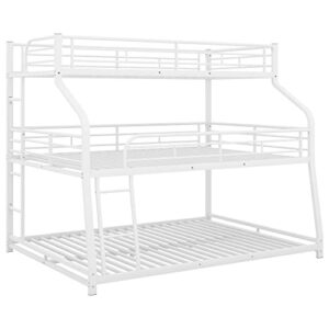 Harper & Bright Designs Metal Triple Bunk Beds,Bunk Beds Twin XL/Full XL/Queen,3 in 1 Triple Bed,Heavy Duty 3 Beds Bunk Bed with Guard Rails & 2 Ladders for Kids,Teens, Adults,White