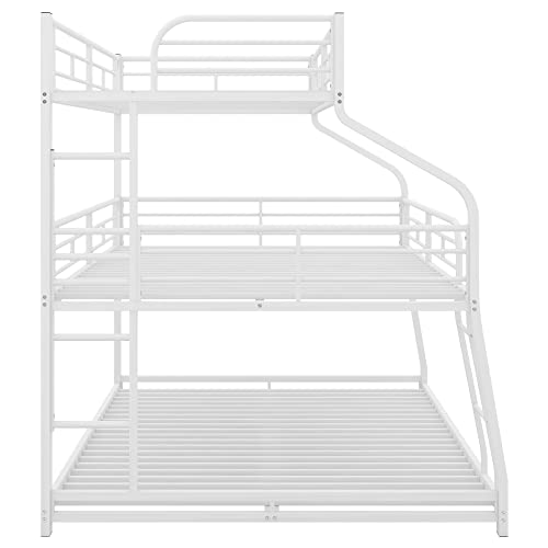 Harper & Bright Designs Metal Triple Bunk Beds,Bunk Beds Twin XL/Full XL/Queen,3 in 1 Triple Bed,Heavy Duty 3 Beds Bunk Bed with Guard Rails & 2 Ladders for Kids,Teens, Adults,White