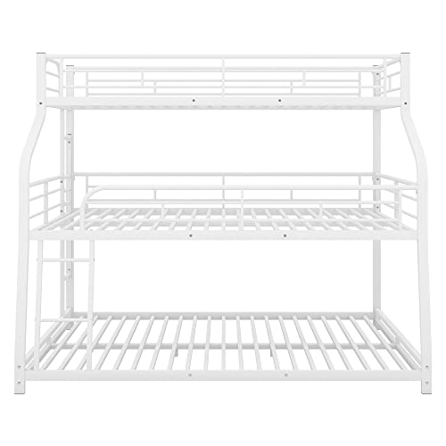 Harper & Bright Designs Metal Triple Bunk Beds,Bunk Beds Twin XL/Full XL/Queen,3 in 1 Triple Bed,Heavy Duty 3 Beds Bunk Bed with Guard Rails & 2 Ladders for Kids,Teens, Adults,White